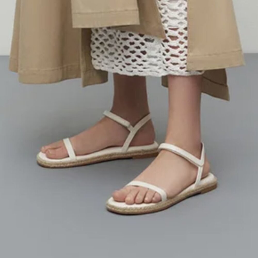 Charles & Keith White Ankle-Strap Flat Espadrille Sandals EU36